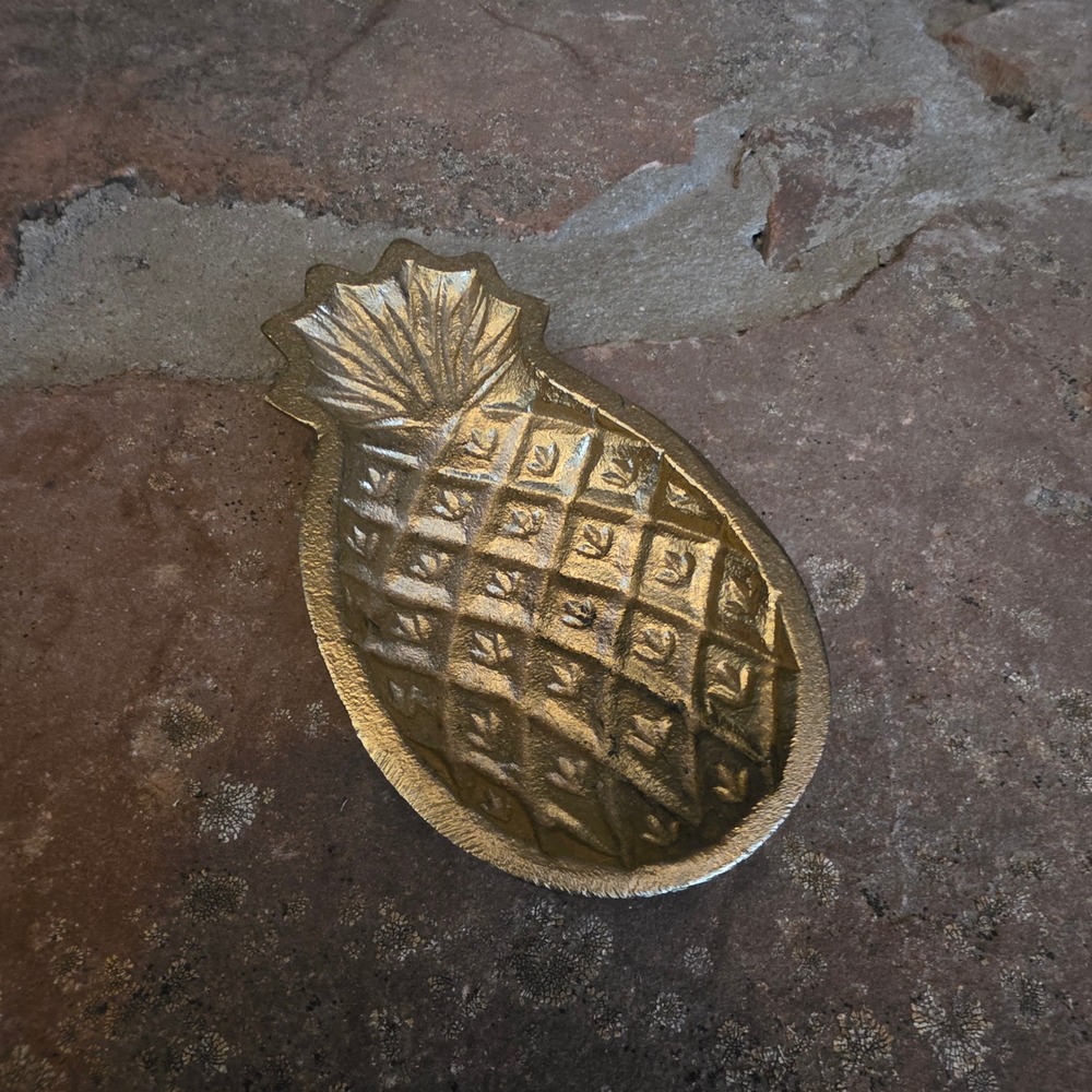 Vintage Brass Pineapple Trinket Dish Gold Footed Jewelry Tray Tropical Decor MCM